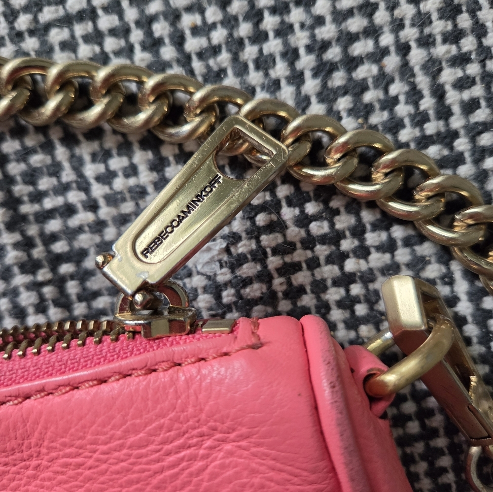 Rebecca Minkoff Coral Pink Leather Crossbody Bag Gold Chain - Picture 12 of 16